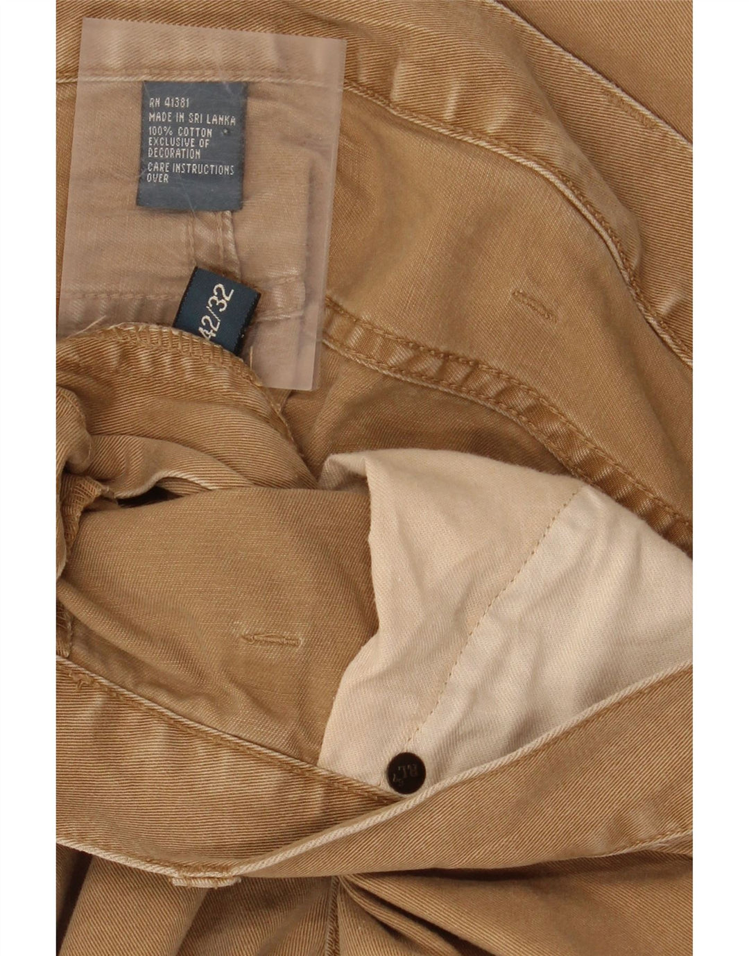RALPH LAUREN Mens Straight Casual Trousers W42 L32 Beige Cotton