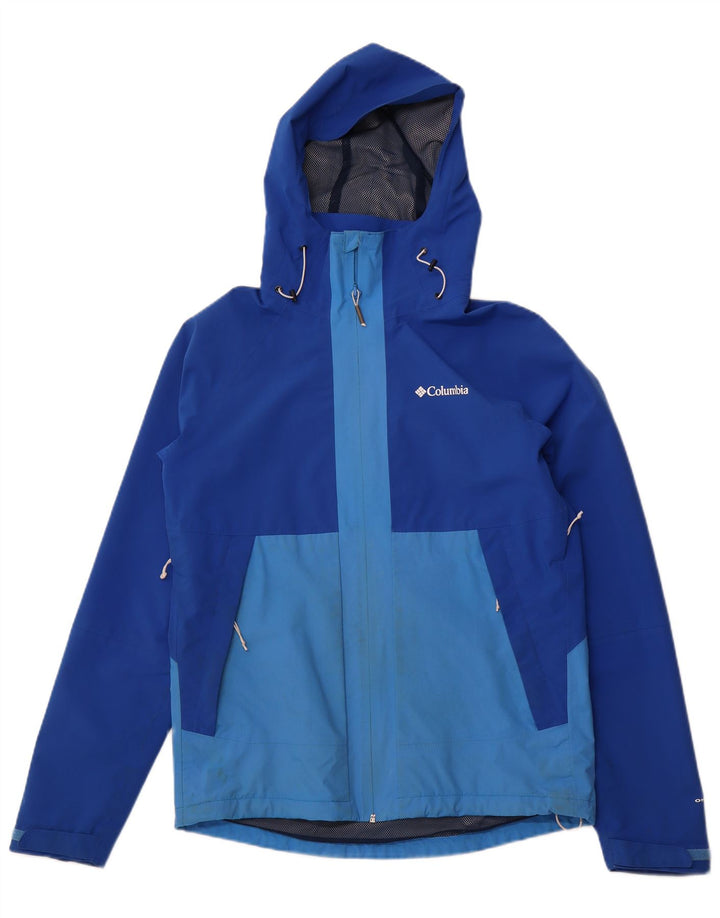 COLUMBIA Mens Omni-Tech Hooded Rain Jacket UK 38 Medium Blue Colourblock