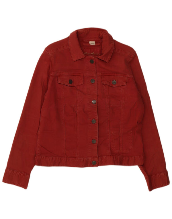EDDIE BAUER Womens Denim Jacket UK 16 Large Red Cotton
