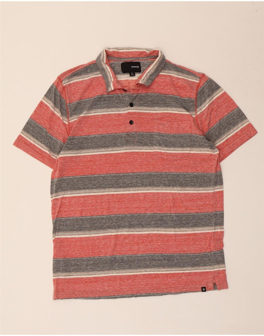 Hurley Mens Polo Shirt Large Pink Striped Polyester