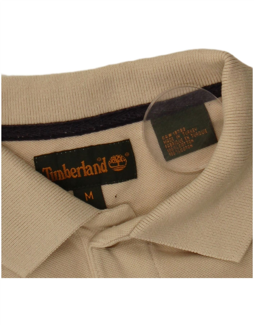 TIMBERLAND Mens Polo Shirt Medium Beige Striped Cotton