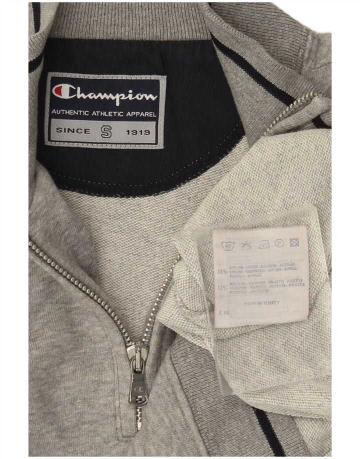 CHAMPION Mens Graphic Zip Neck Sweatshirt Jumper Small Grey Cotton