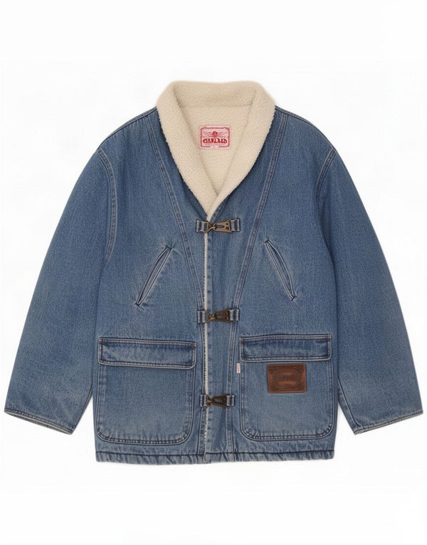 Vintage Mens Sherpa Duffle Denim Jacket UK 38 Medium Blue Cotton