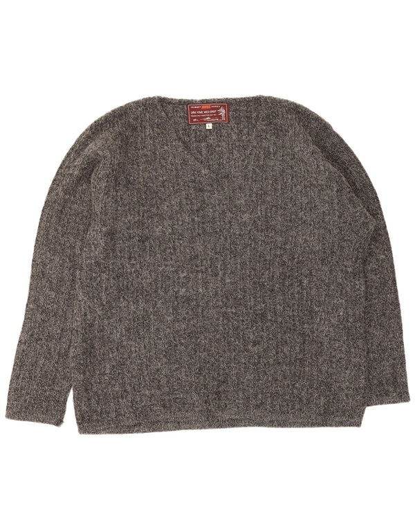Rifle Mens V-Neck Jumper Sweater Large Grey Acrylic