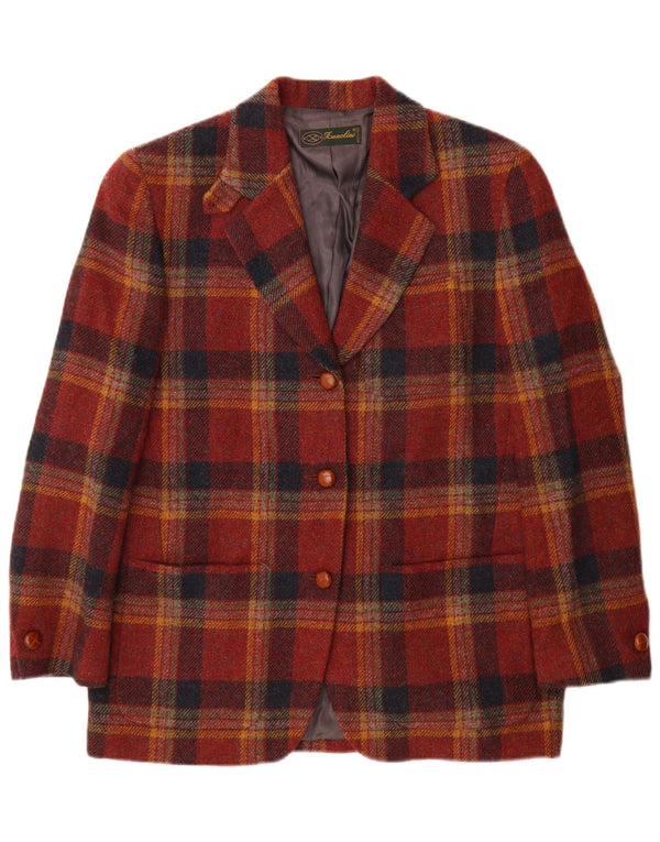Lanolini  Womens 3 Button Blazer Jacket IT 42 Medium Brown Check Wool