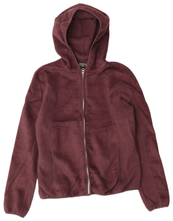 EDDIE BAUER Womens Hooded Fleece Jacket UK 14 Medium Burgundy Polyester