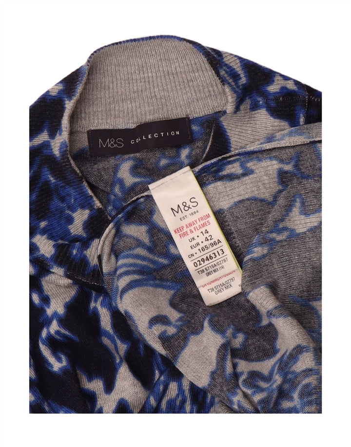MARKS & SPENCER Womens Jumper Dress UK 14 Large Blue Floral Viscose