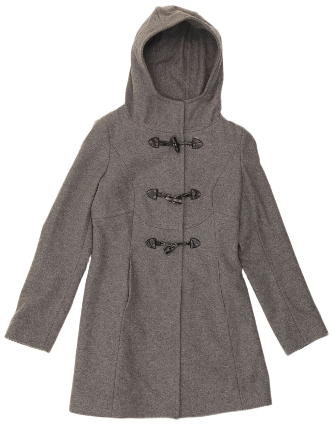 Benetton Womens Hooded Duffle Coat IT 40 Small Grey Wool