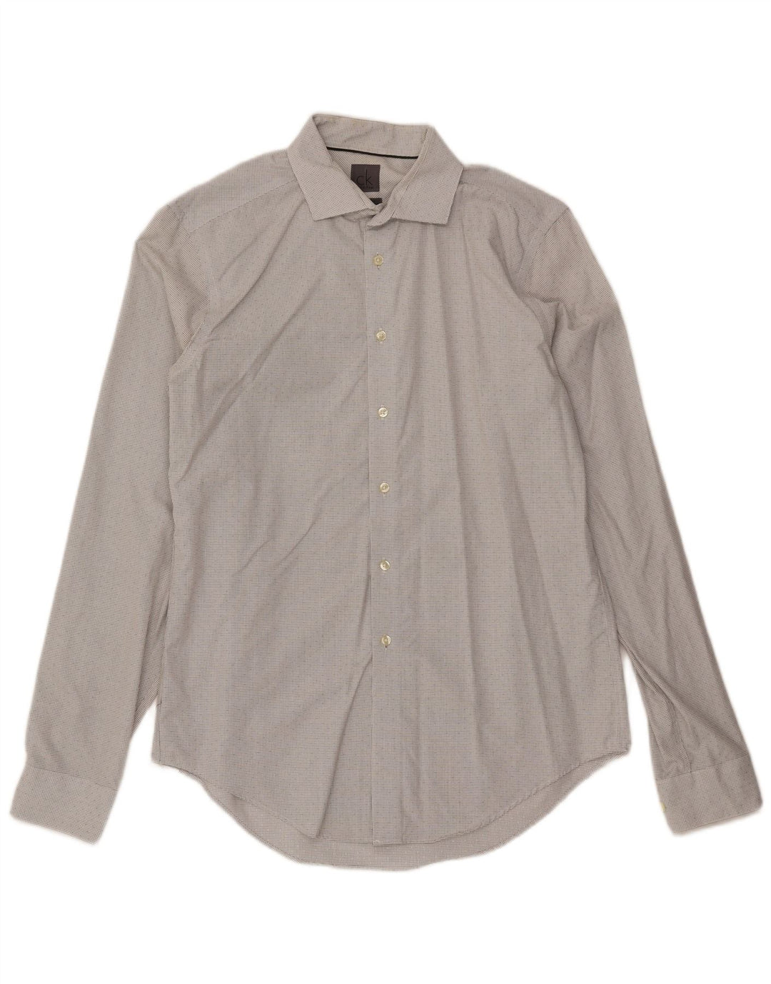 Calvin Klein Mens Slim Fit Shirt Size 16 Large Off White Check Cotton