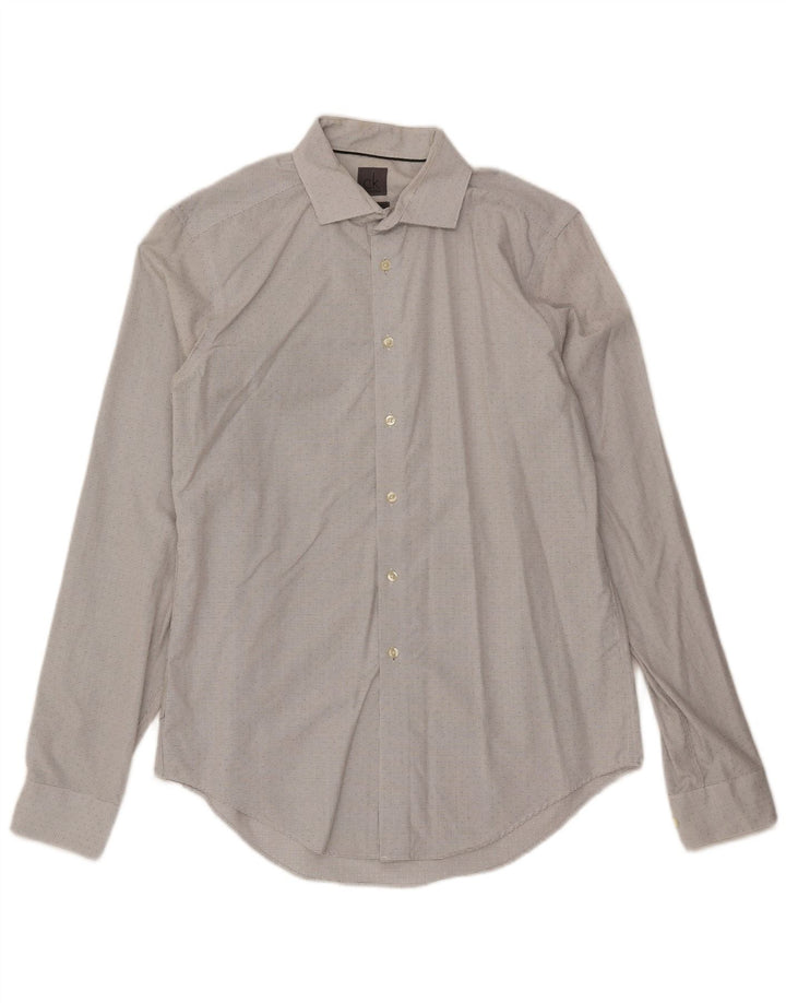 Calvin Klein Mens Slim Fit Shirt Size 16 Large Off White Check Cotton