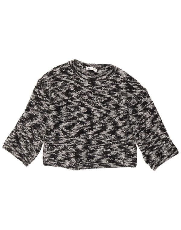 Zara Womens 3/4 Sleeve Boat Neck Jumper Sweater UK 14 Medium Black Tie Dye