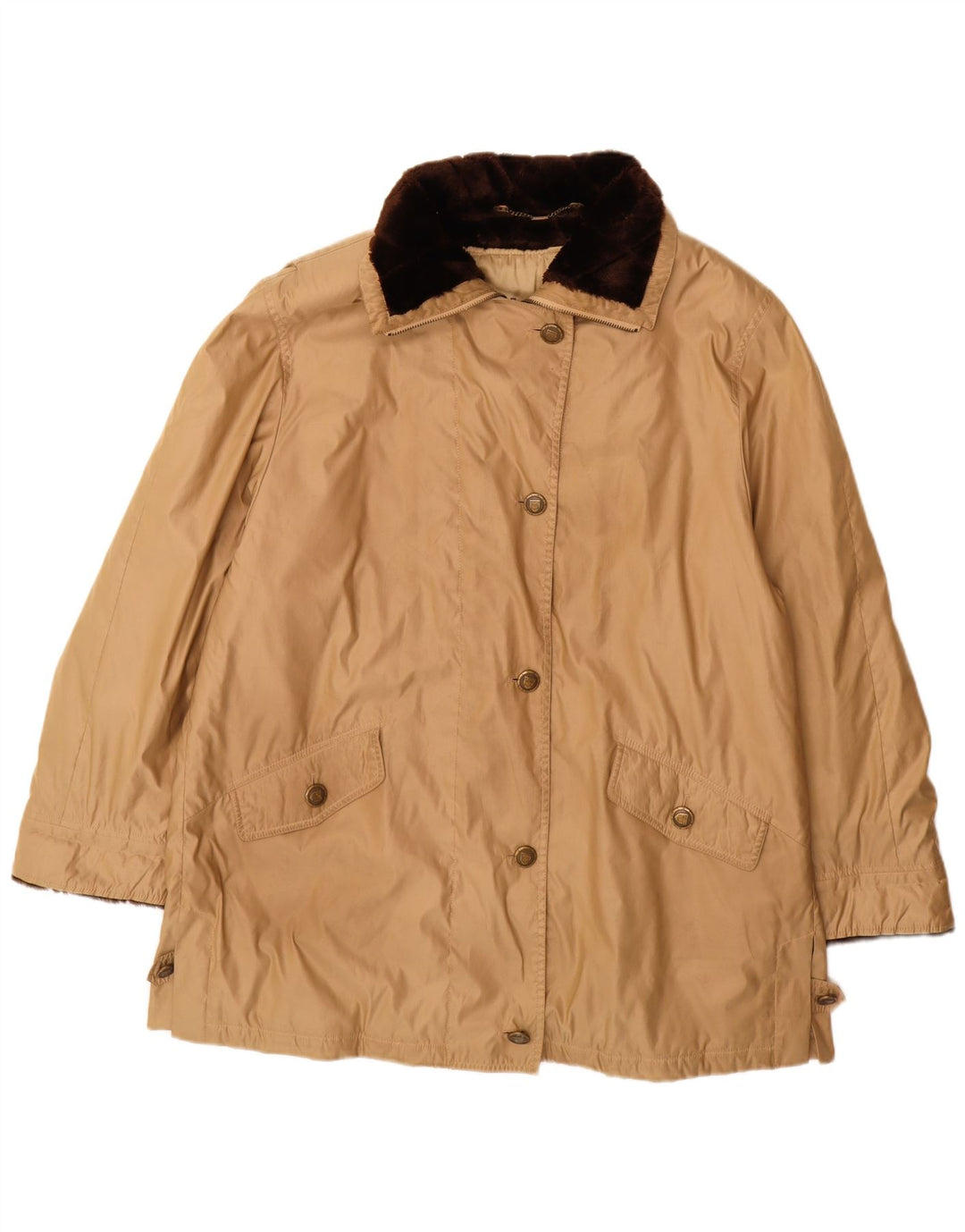 Delmod Womens Oversized Windbreaker Coat UK 18 XL Beige Polyester