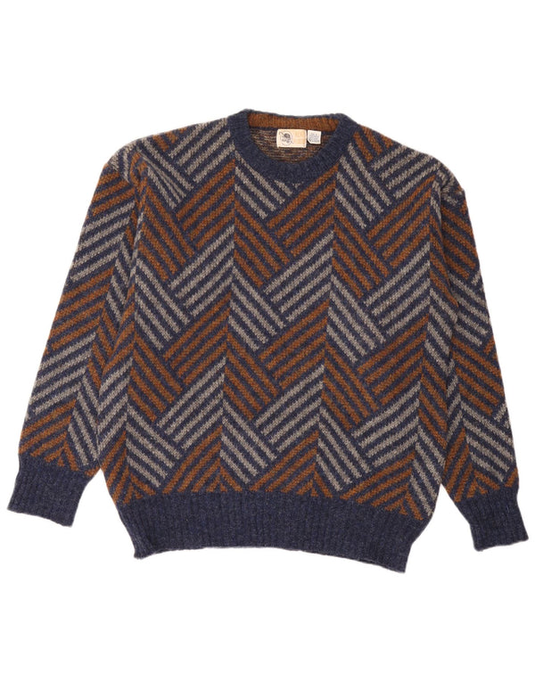 Vintage Mens Crew Neck Jumper Sweater Large Multicoloured Chevron Wool