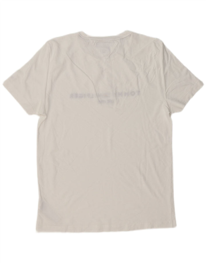 TOMMY HILFIGER Mens Slim Fit Graphic T-Shirt Top Large White Cotton