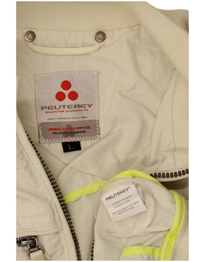 PEUTEREY Mens Bomber Jacket UK 40 Large Off White Nylon