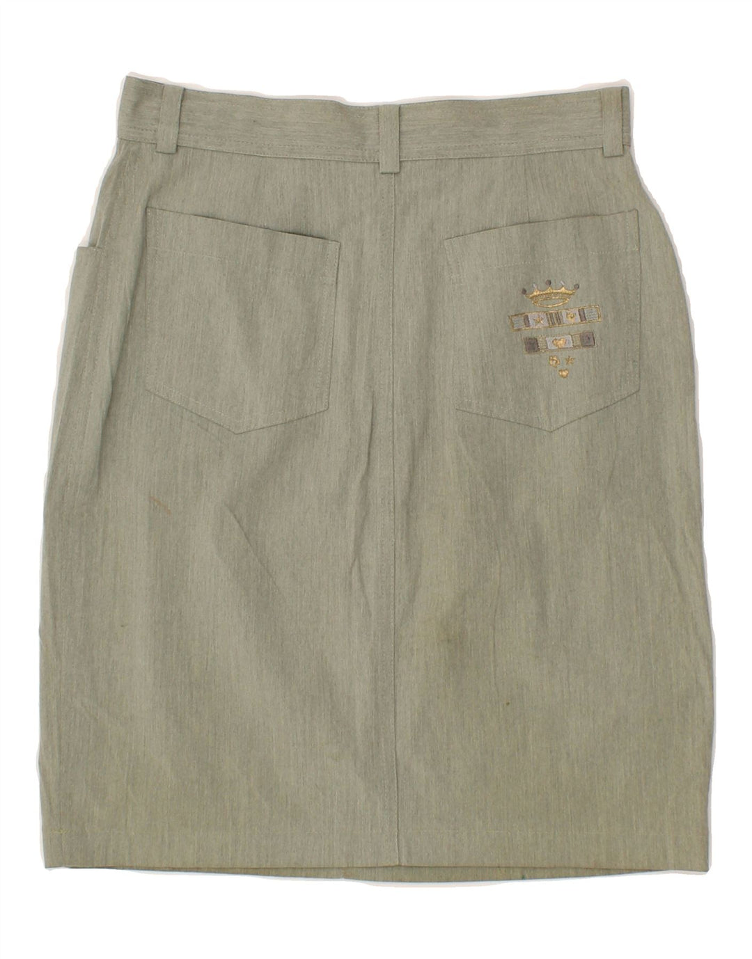 GERANI Womens Midi Skirt IT 42 Medium W26 Grey Cotton Vintage Gerani and Second-Hand Gerani from Messina Hembry 