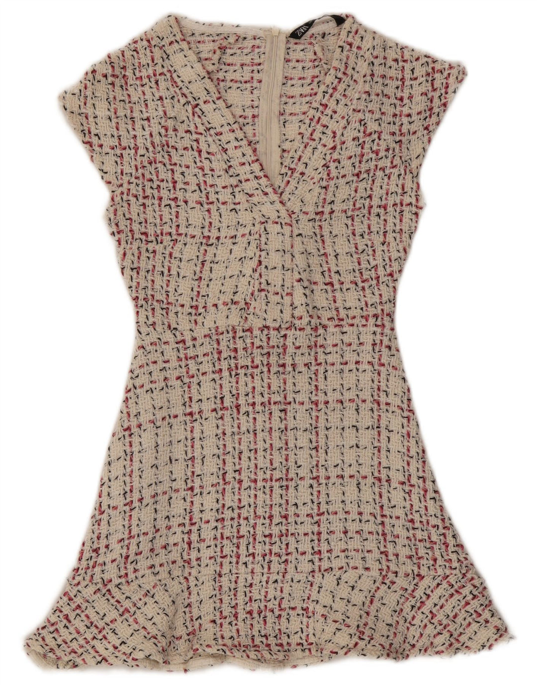 Zara Womens A-Line Dress UK 8 Small Beige Check