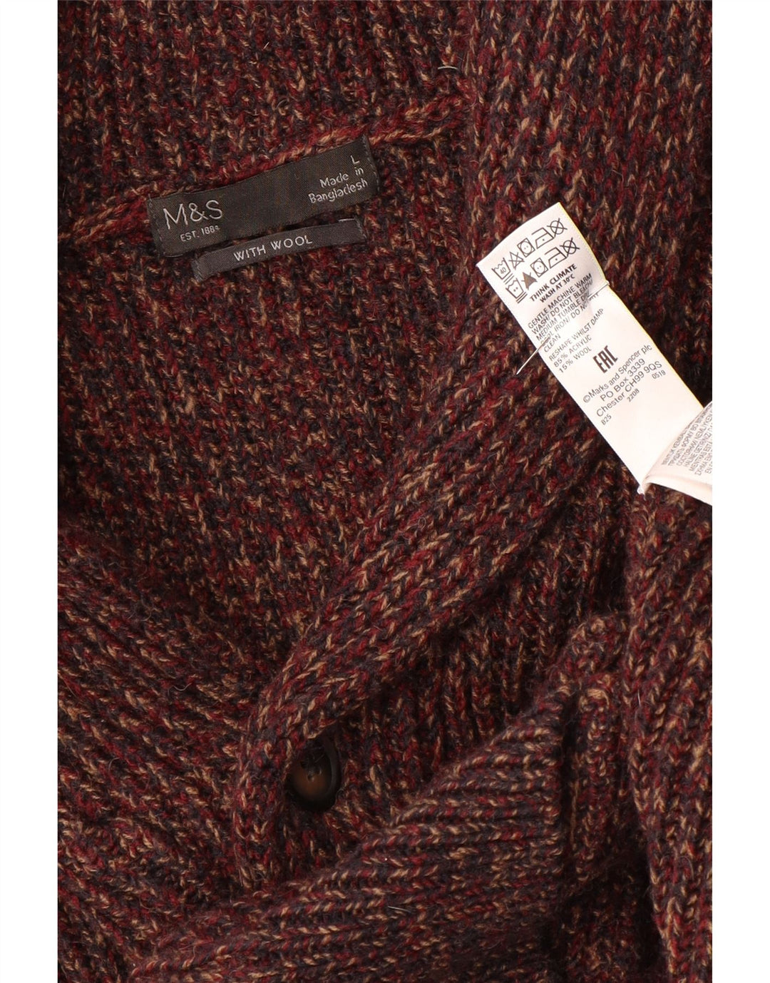 MARKS & SPENCER Mens Cardigan Sweater Large Burgundy Flecked Acrylic