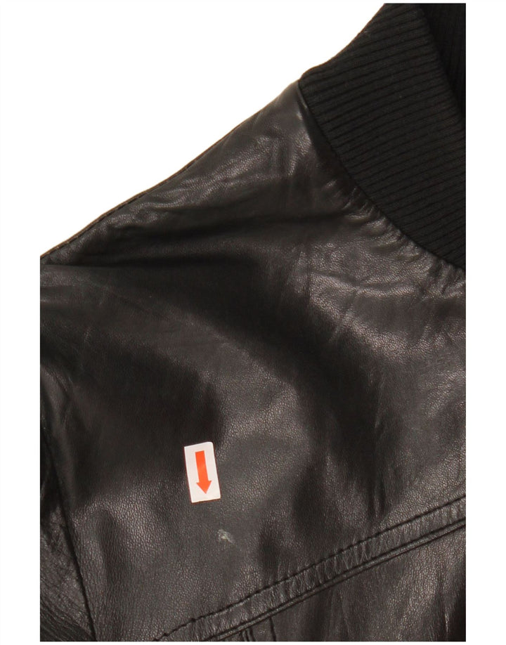 CINTI Womens Crop Bomber Leather Jacket IT 46 Large Black Leather