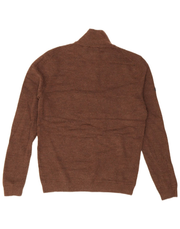 Superdry Mens Zip Neck Jumper Sweater Medium Brown Merino Wool