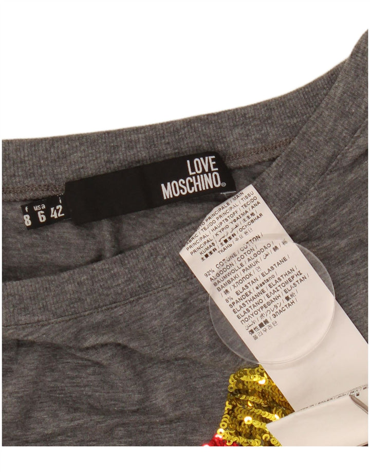 MOSCHINO Womens Graphic T-Shirt Top IT 42 Medium Grey Flecked Cotton