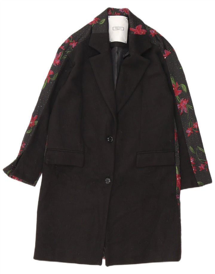 Gretha Milano Womens Oversized Overcoat IT 40 Small Black Floral Polyester