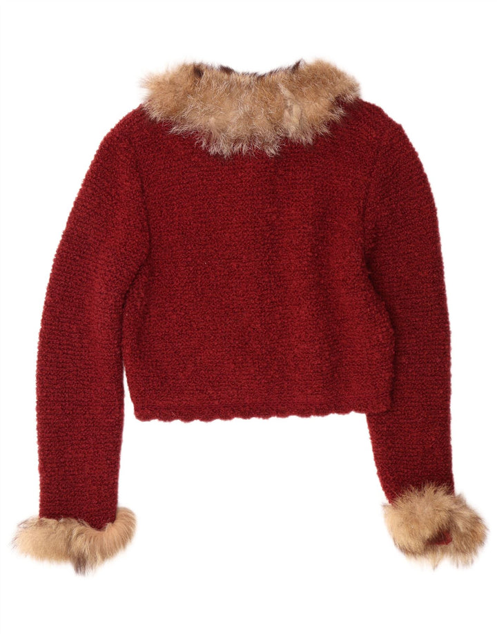 VINTAGE Womens Crop Cardigan Sweater UK 12 Medium Burgundy