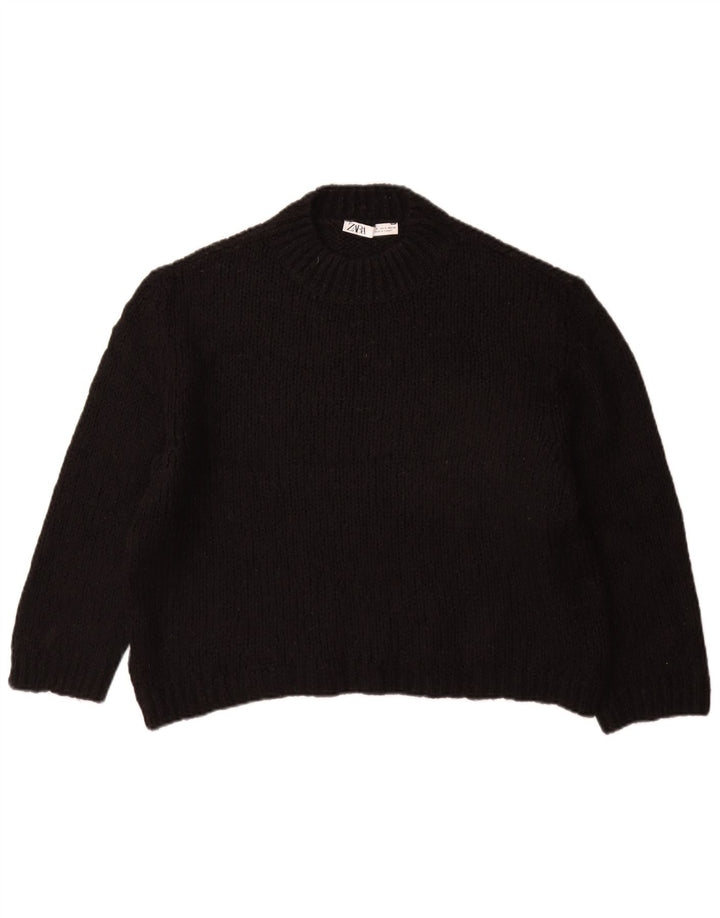 ZARA Womens Oversized Crew Neck Jumper Sweater UK 10 Small Black Acrylic