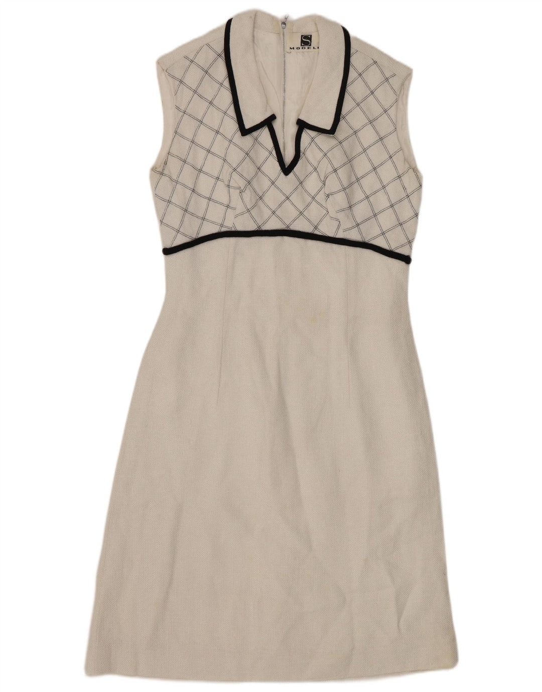 VINTAGE Womens Sleeveless A-Line Dress UK 8 Small White Check