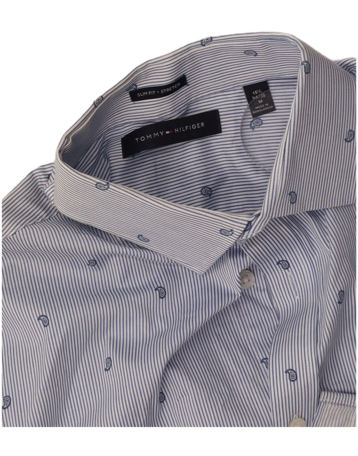 TOMMY HILFIGER Mens Stretch Shirt Size 15 1/2 Medium Blue Pinstripe
