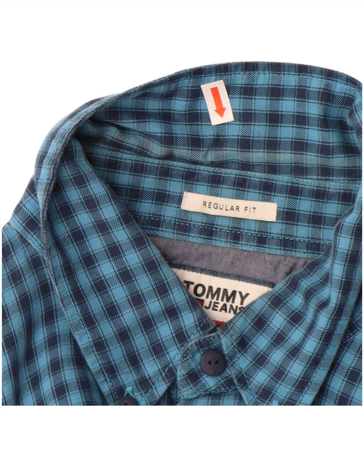 TOMMY HILFIGER Mens Regular Fit Shirt Large Blue Check Cotton