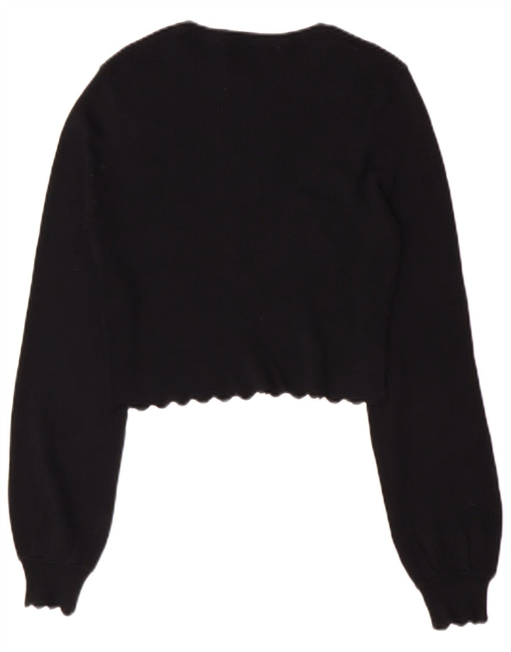 Zara Womens Crop Crew Neck Jumper Sweater UK 12 Medium Black Viscose