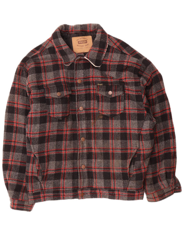 Wrangler Mens Bomber Jacket UK 42 XL Grey Check Wool