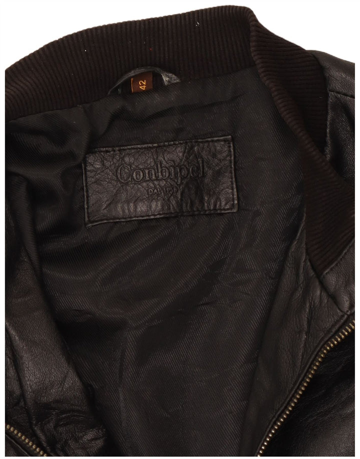 Conbipel Womens Crop Leather Jacket IT 42 Medium Black Leather