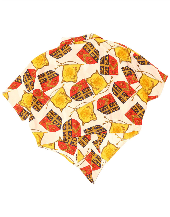 Vintage Womens Crop Abstract Pattern Shirt Blouse UK 14 Large Off White