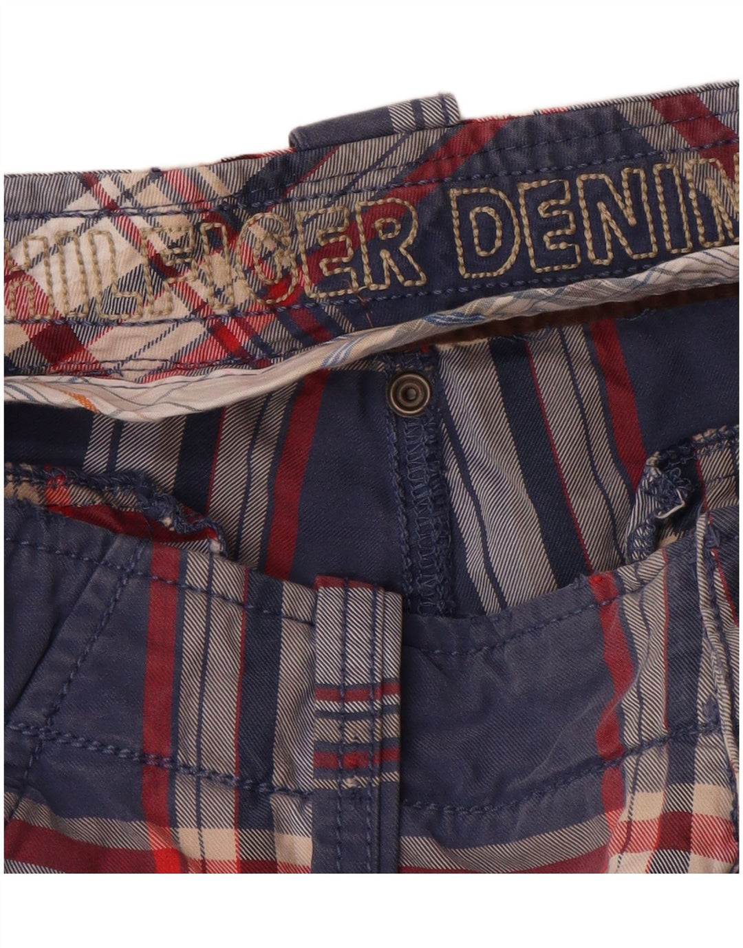 TOMMY HILFIGER Mens Cargo Shorts W32 Medium  Navy Blue Check Cotton