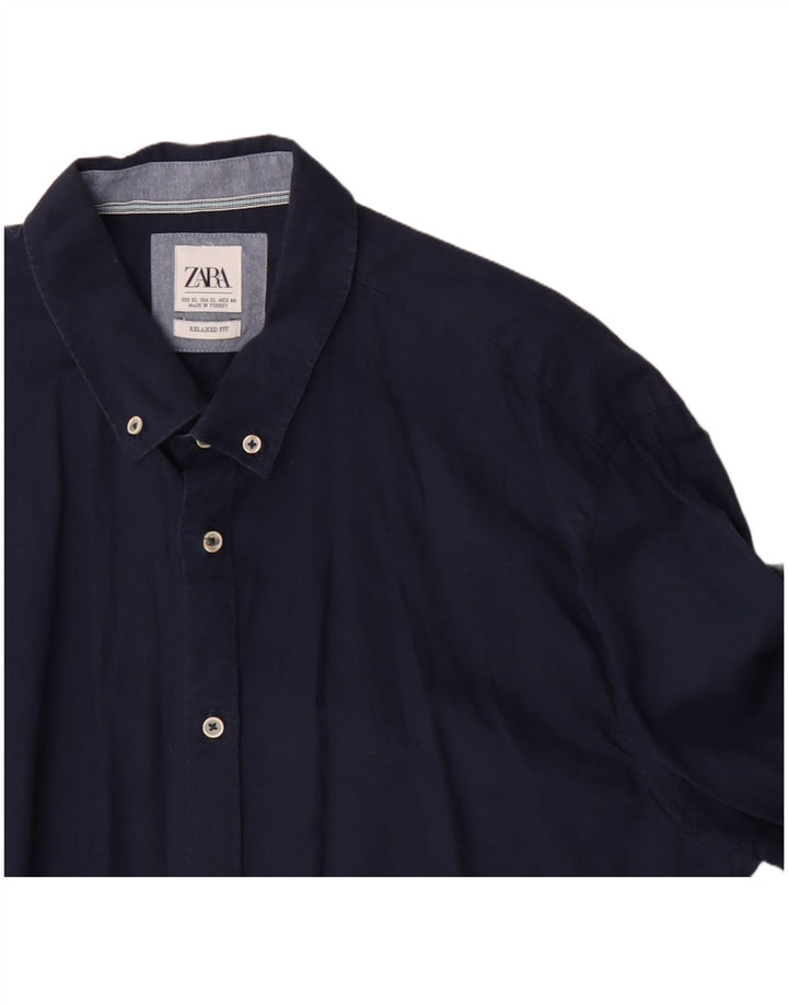 ZARA Mens Relaxed Fit Shirt XL Navy Blue