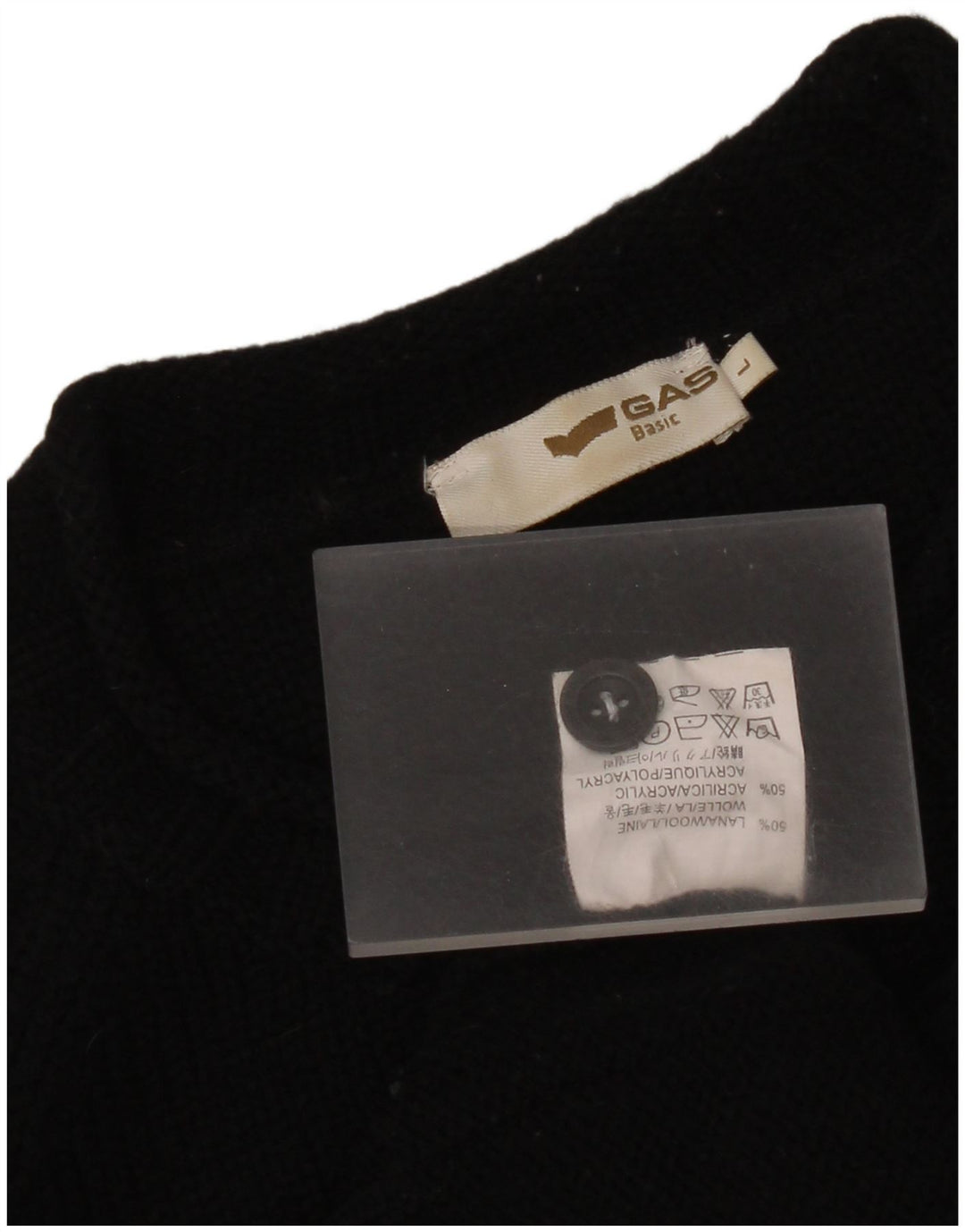 Gas Mens Crew Neck Jumper Sweater Large Black Wool