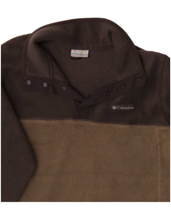 Columbia Mens Button Neck Fleece Jumper Medium Beige Colourblock Polyester