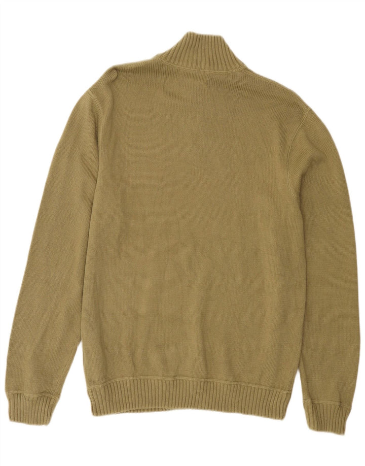EDDIE BAUER Mens Zip Neck Jumper Sweater Small Khaki Cotton