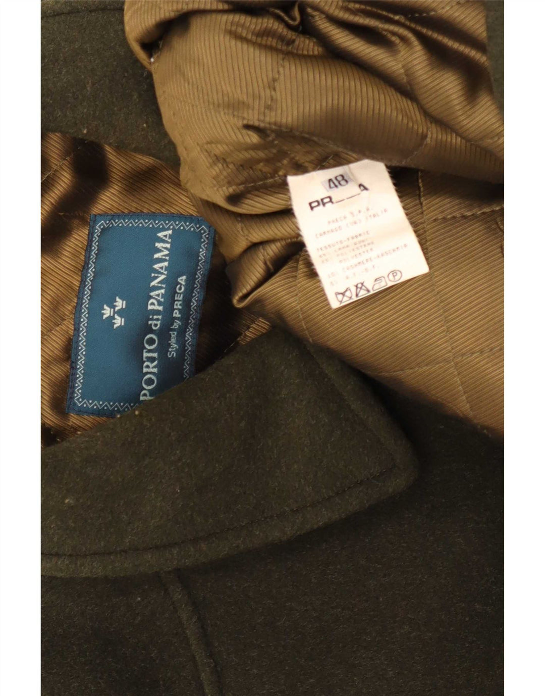 Porto Di Panama Mens By Preca Overcoat IT 48 Medium Khaki Wool