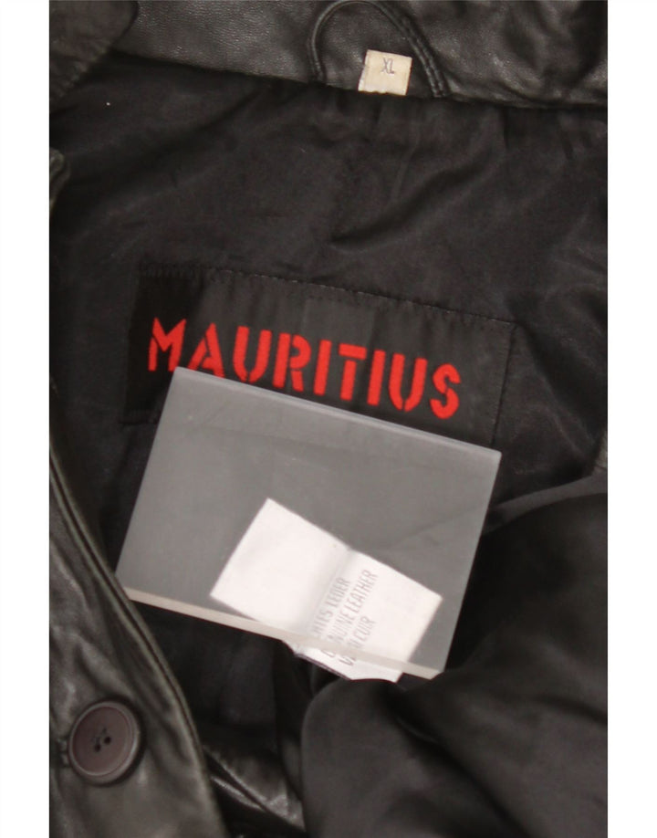 MAURITIUS Womens 3 Button Leather Blazer Jacket UK 18 XL Black Leather