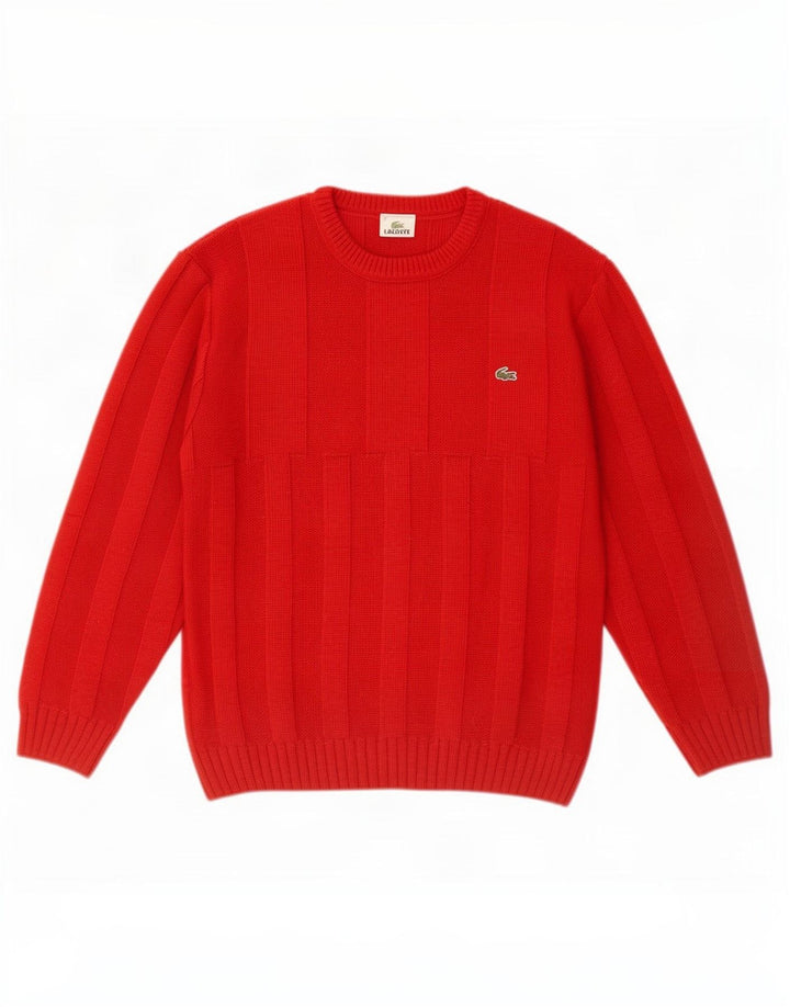 Lacoste Mens Crew Neck Jumper Sweater Size 4 Medium Red Wool