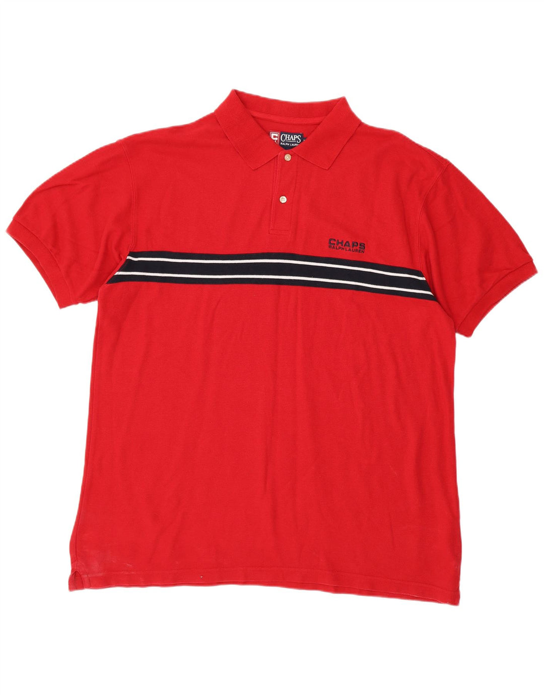 CHAPS RALPH LAUREN Mens Polo Shirt XL Red Striped Cotton