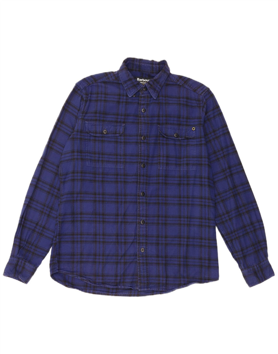 Barbour Mens Flannel Shirt Medium Blue Check Cotton