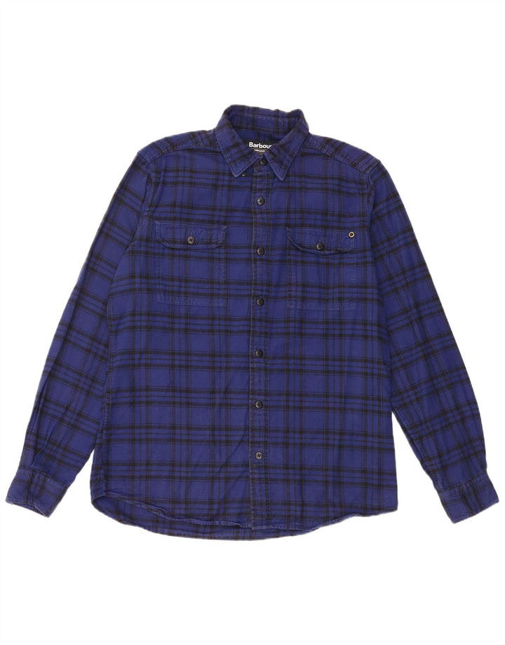 Barbour Mens Flannel Shirt Medium Blue Check Cotton