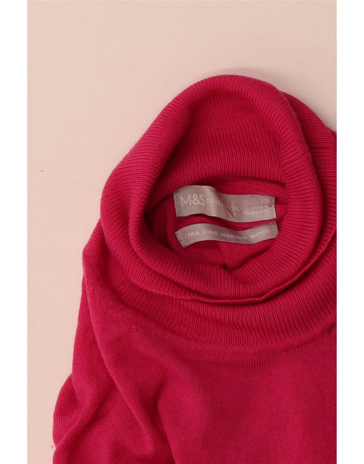 Marks & Spencer Womens Roll Neck Jumper Sweater UK 12 Medium Pink
