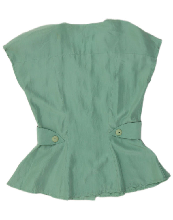 Vintage Womens Short Sleeve Shirt Blouse IT 42 Medium Green Silk