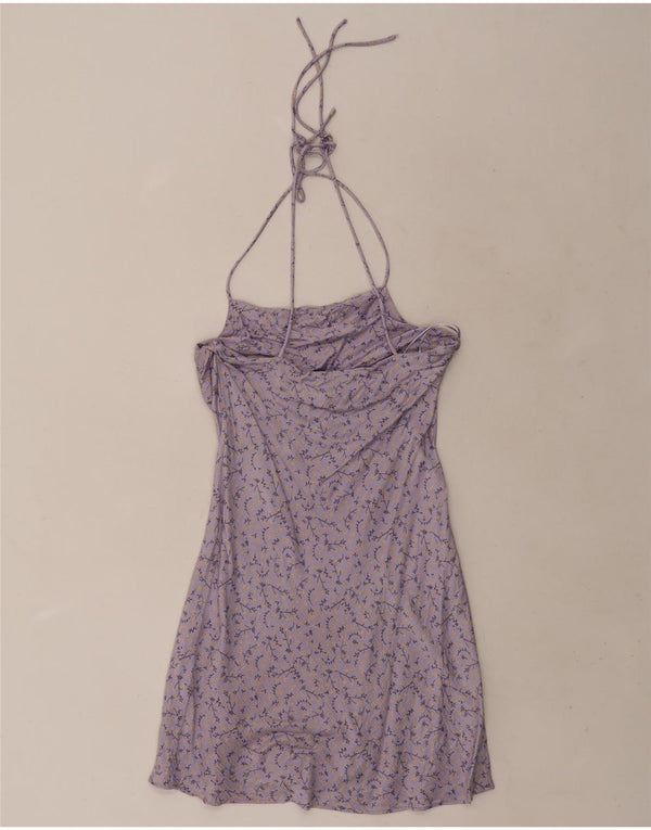 Zara Womens Mini Halter Dress UK 6 XS Purple Floral Viscose