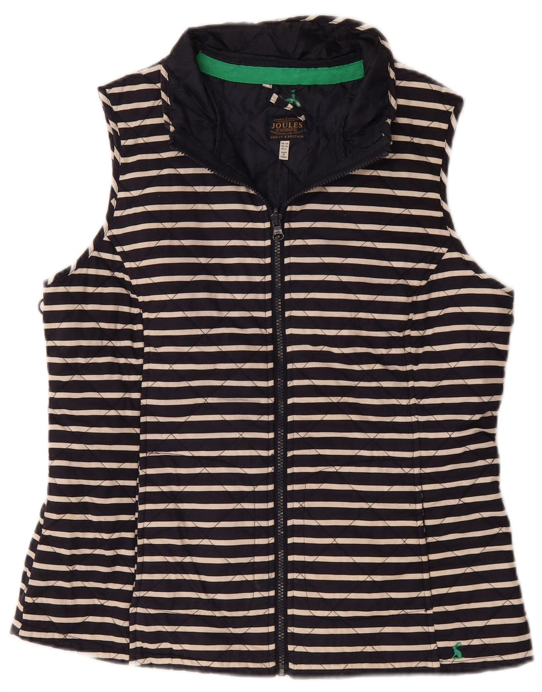 JOULES Womens Quilted Gilet UK 14 Large Navy Blue Striped Cotton